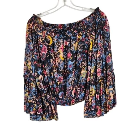 Free People Free Spirit Off the Shoulder Blouse XS Flare Sleeve Boho Festival - Picture 3 of 8